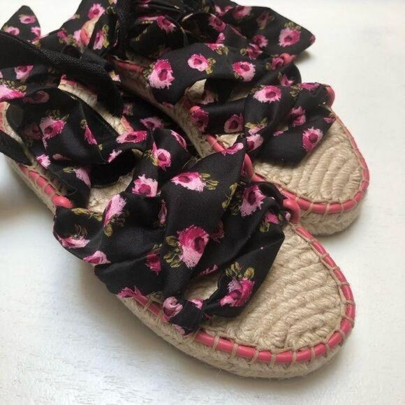 Prada Rose-Print Wraparound Platform Espadrille Sandals EU 37 - Picture 3 of 9